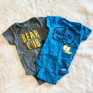 Gerber Set of Gray and Blue Animal Onesies - Set of 2 - Size: 0-3 Months